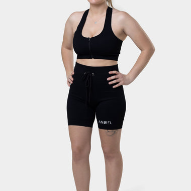 Black Ribbed Zip Sport Bra